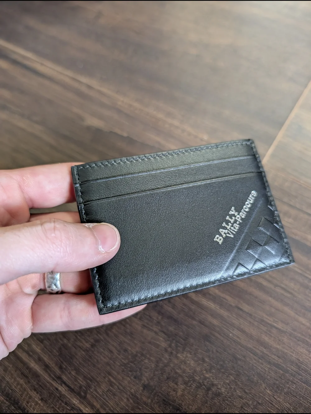 BALLY Vita-Parcours Black Leather Made In Italy Checkered Cardholder Wallet